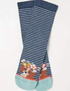 1 Pack Floral Dog Stripe Socks