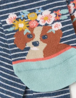 1 Pack Floral Dog Stripe Socks