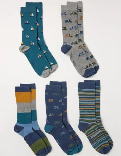 5 Pack Vehicle Stripe Socks