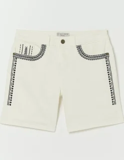 Denim Embroidered Shorts
