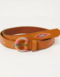 Embroidered Jean Leather Belt