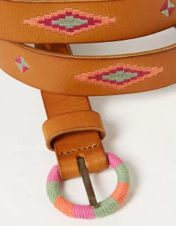 Embroidered Jean Leather Belt