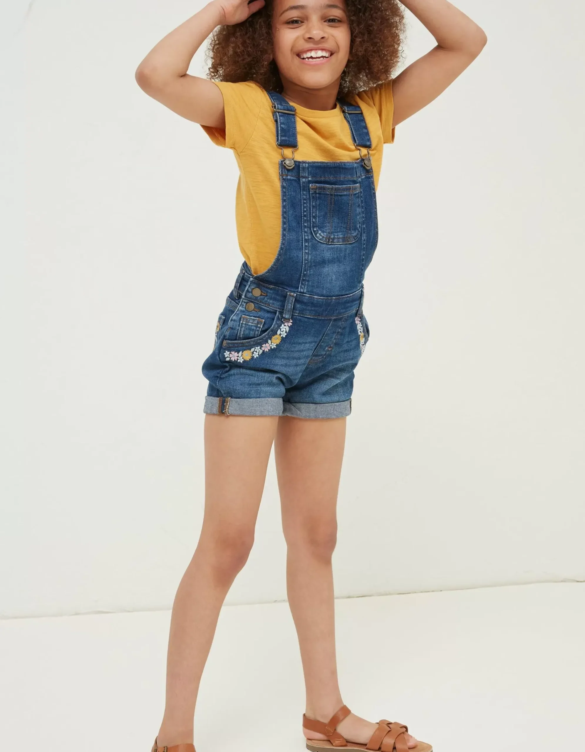 Embroidered Shortie Dungarees