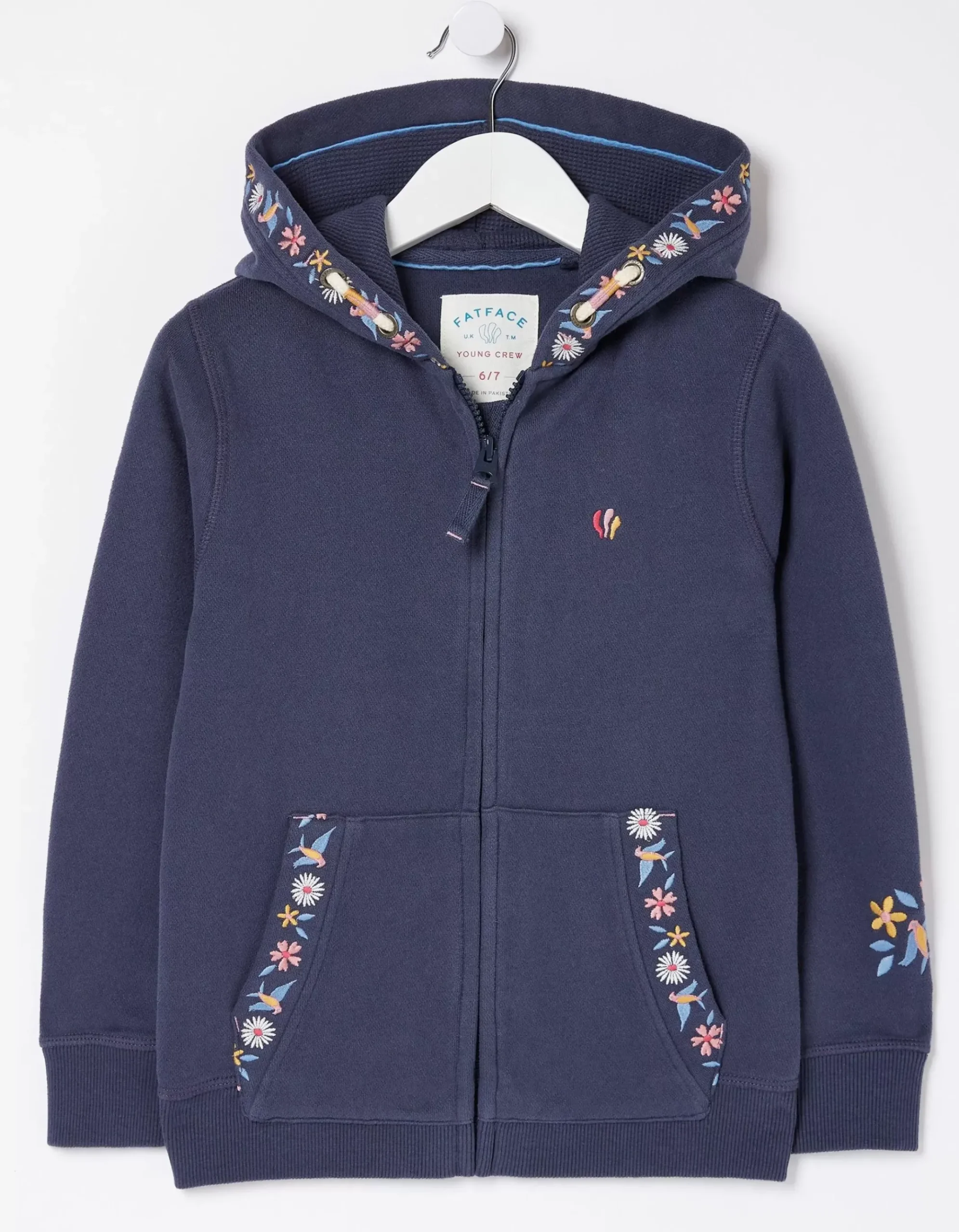 Embroidered Zip Through Hoodie
