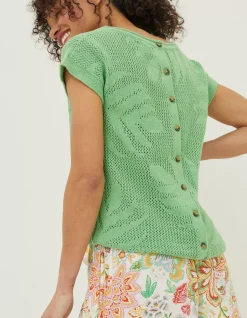 Faye Palm Button Back Top
