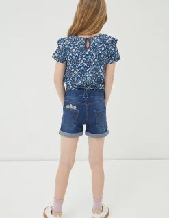 Floral Embroidered Denim Shorts