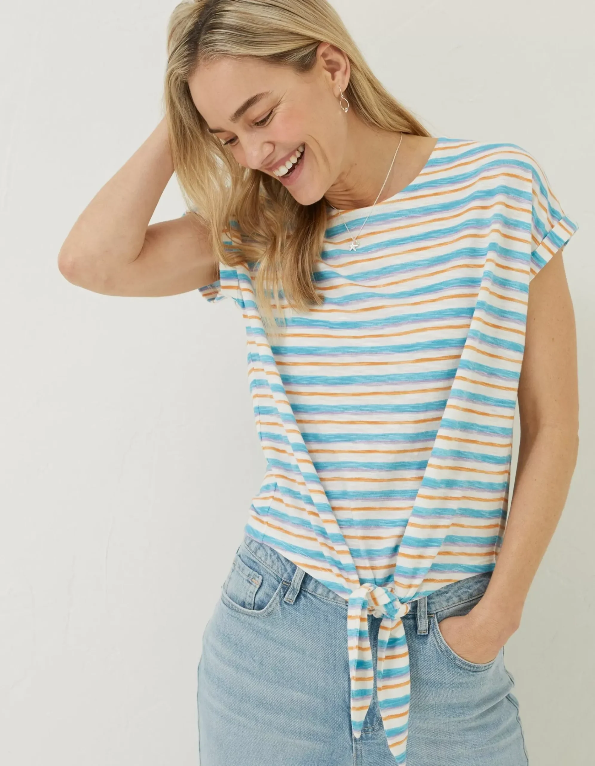 Fran Stripe Tie Front Top