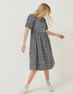 Hannah Puff Sleeve Check Midi Dress