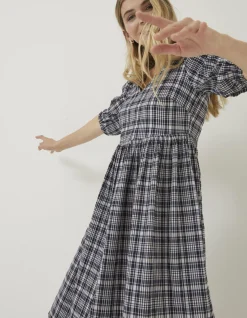 Hannah Puff Sleeve Check Midi Dress