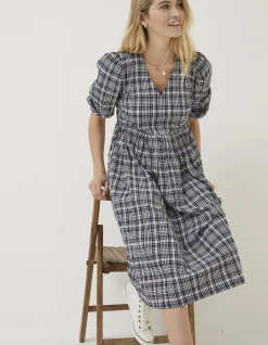 Hannah Puff Sleeve Check Midi Dress