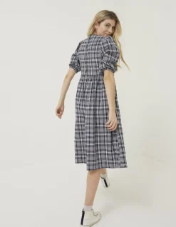 Hannah Puff Sleeve Check Midi Dress