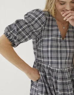 Hannah Puff Sleeve Check Midi Dress