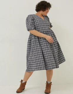 Hannah Puff Sleeve Check Midi Dress