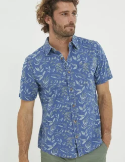Indigo Leaf Print Shirt