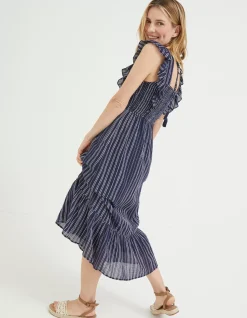 Izzi Stripe Embroidered Midi Dress