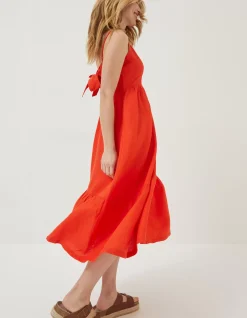 Julien Tie Back Linen Midi Dress