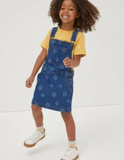 Laser Print Denim Pinafore Dress