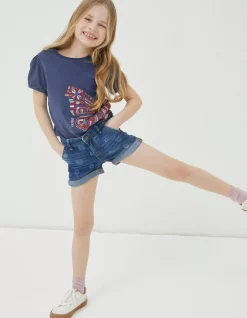 Laser Print Denim Shorts