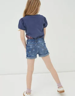 Laser Print Denim Shorts