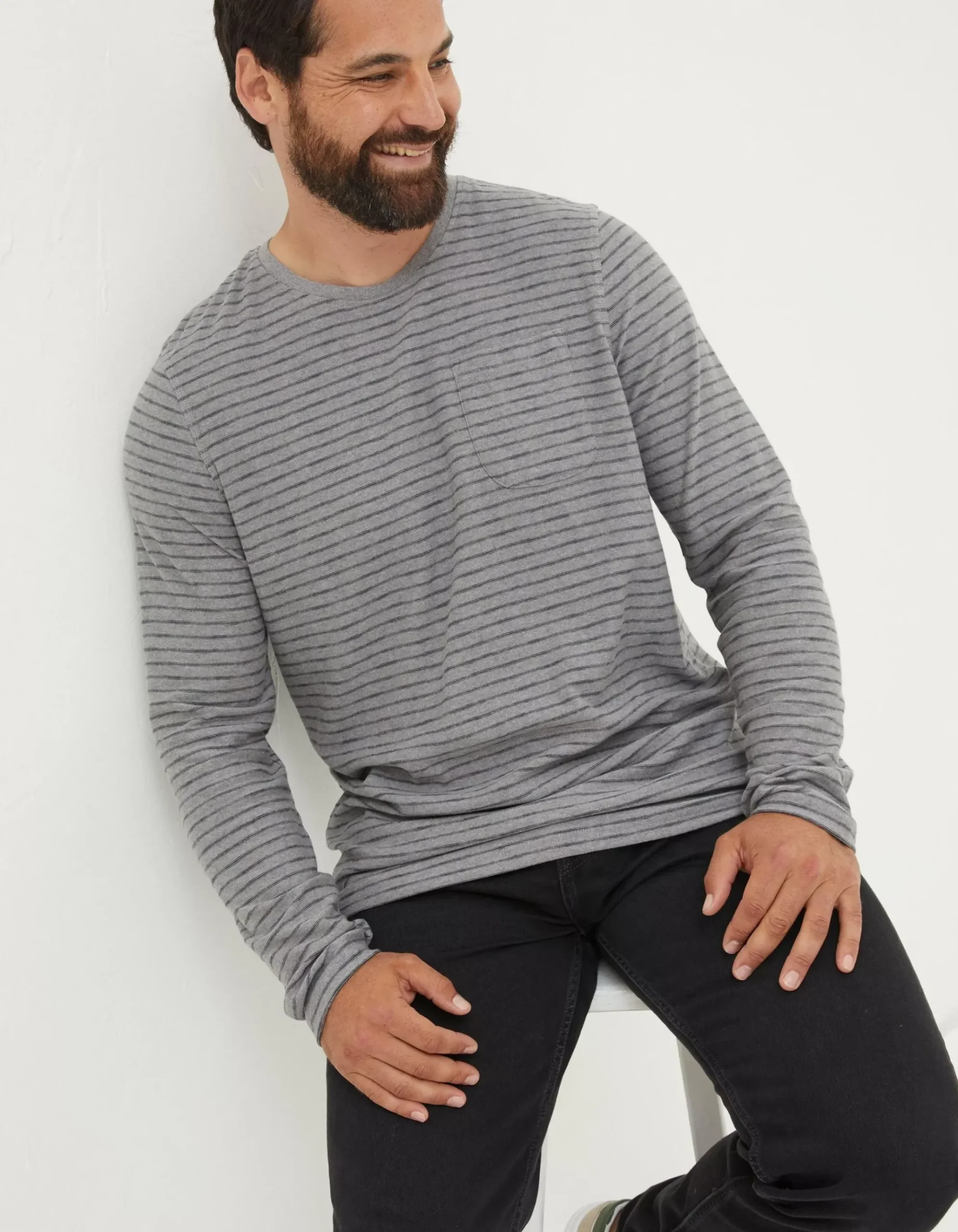 Long Sleeve Stripe Pocket T-Shirt