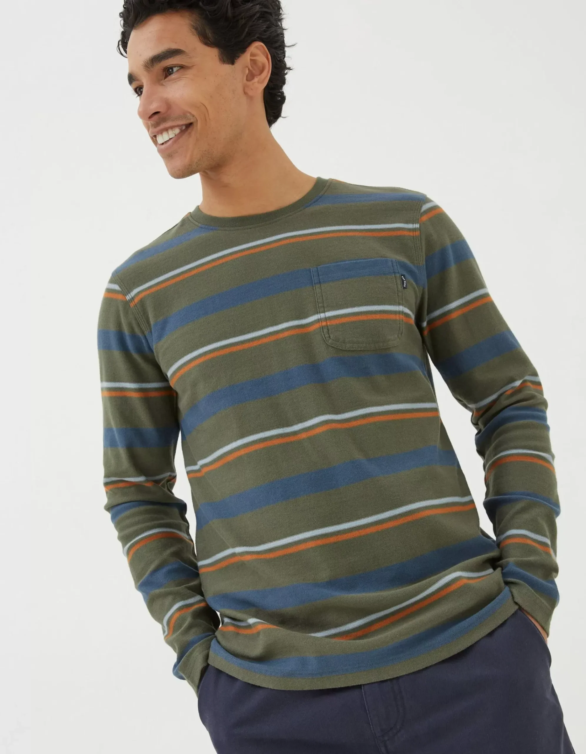 Long Sleeve Stripe Pocket Crew
