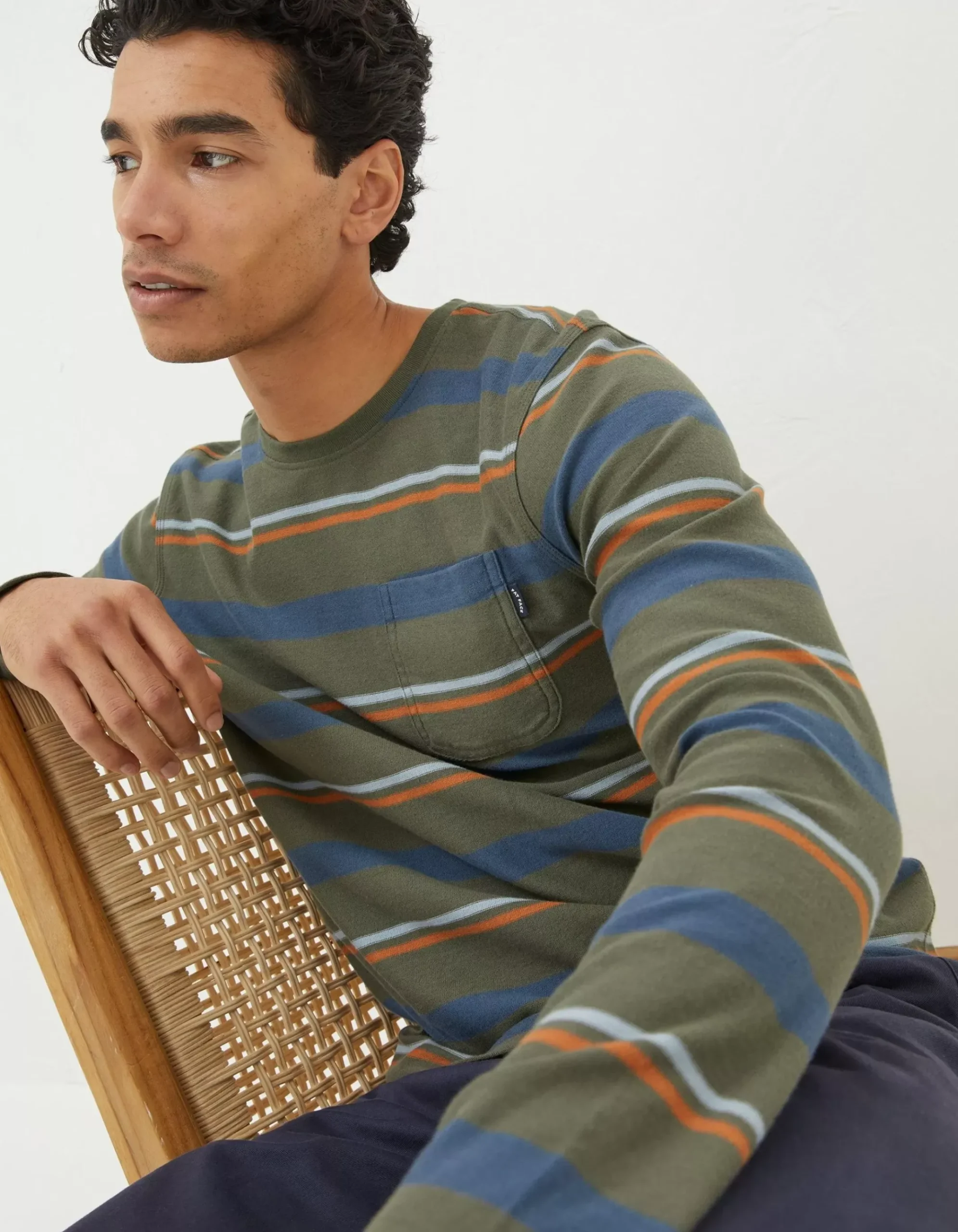 Long Sleeve Stripe Pocket Crew