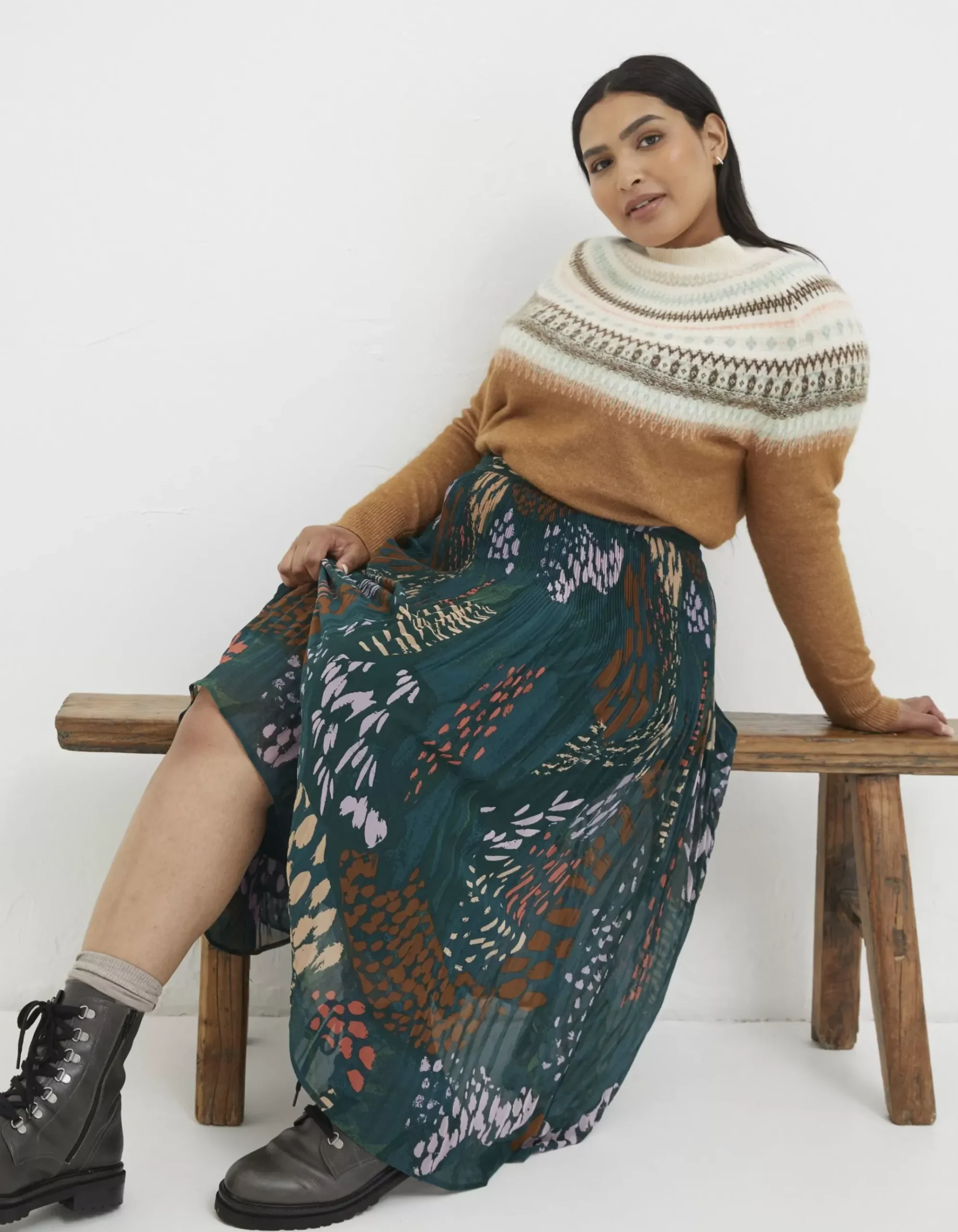 Paignton Landscape Pleated Midi Skirt