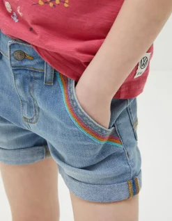 Rainbow Embroidered Denim Shorts