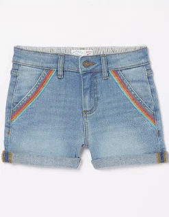 Rainbow Embroidered Denim Shorts