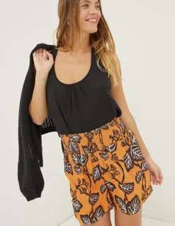 Shirred Vine Floral Shorts