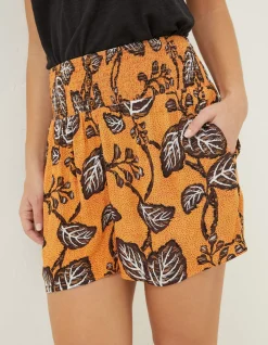 Shirred Vine Floral Shorts