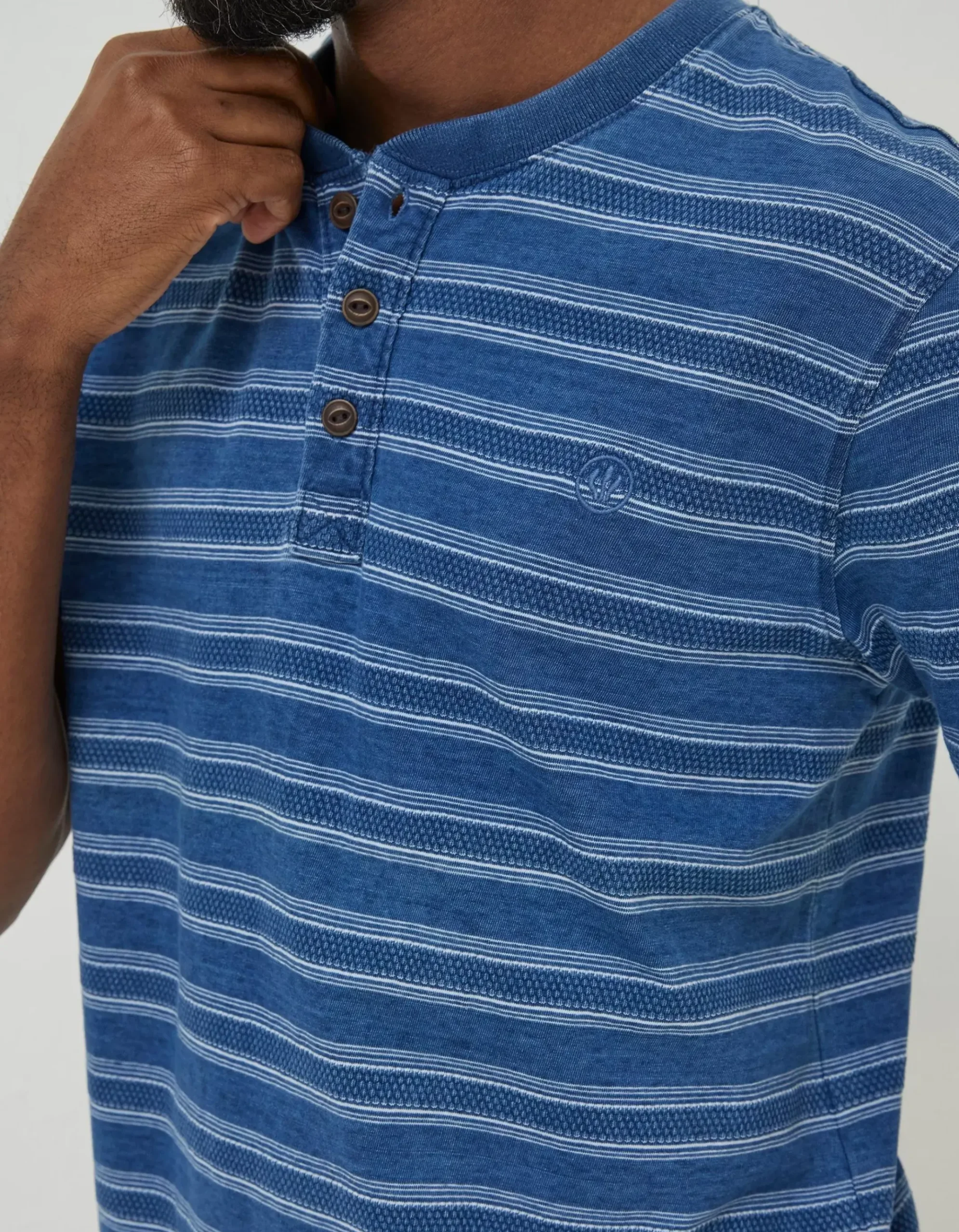 Short Sleeve Indigo Texture Henley
