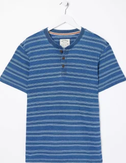 Short Sleeve Indigo Texture Henley
