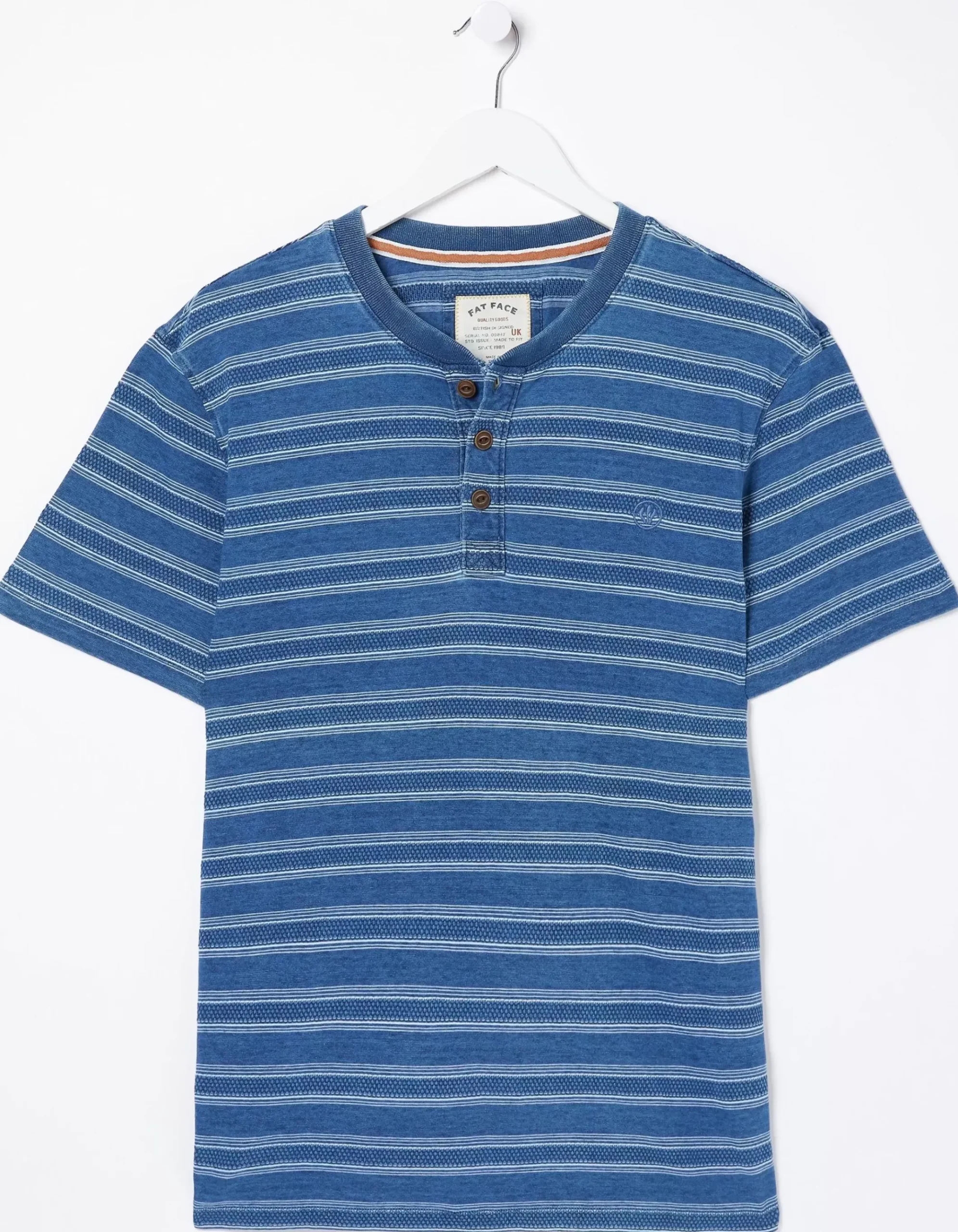 Short Sleeve Indigo Texture Henley