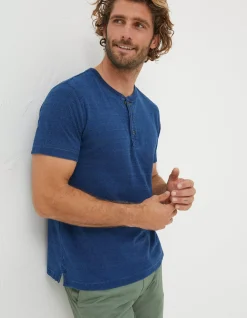 Short Sleeve Indigo Texture Henley