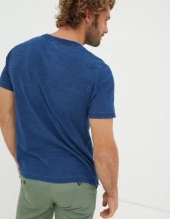 Short Sleeve Indigo Texture Henley