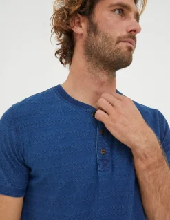 Short Sleeve Indigo Texture Henley