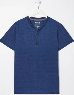 Short Sleeve Indigo Texture Henley