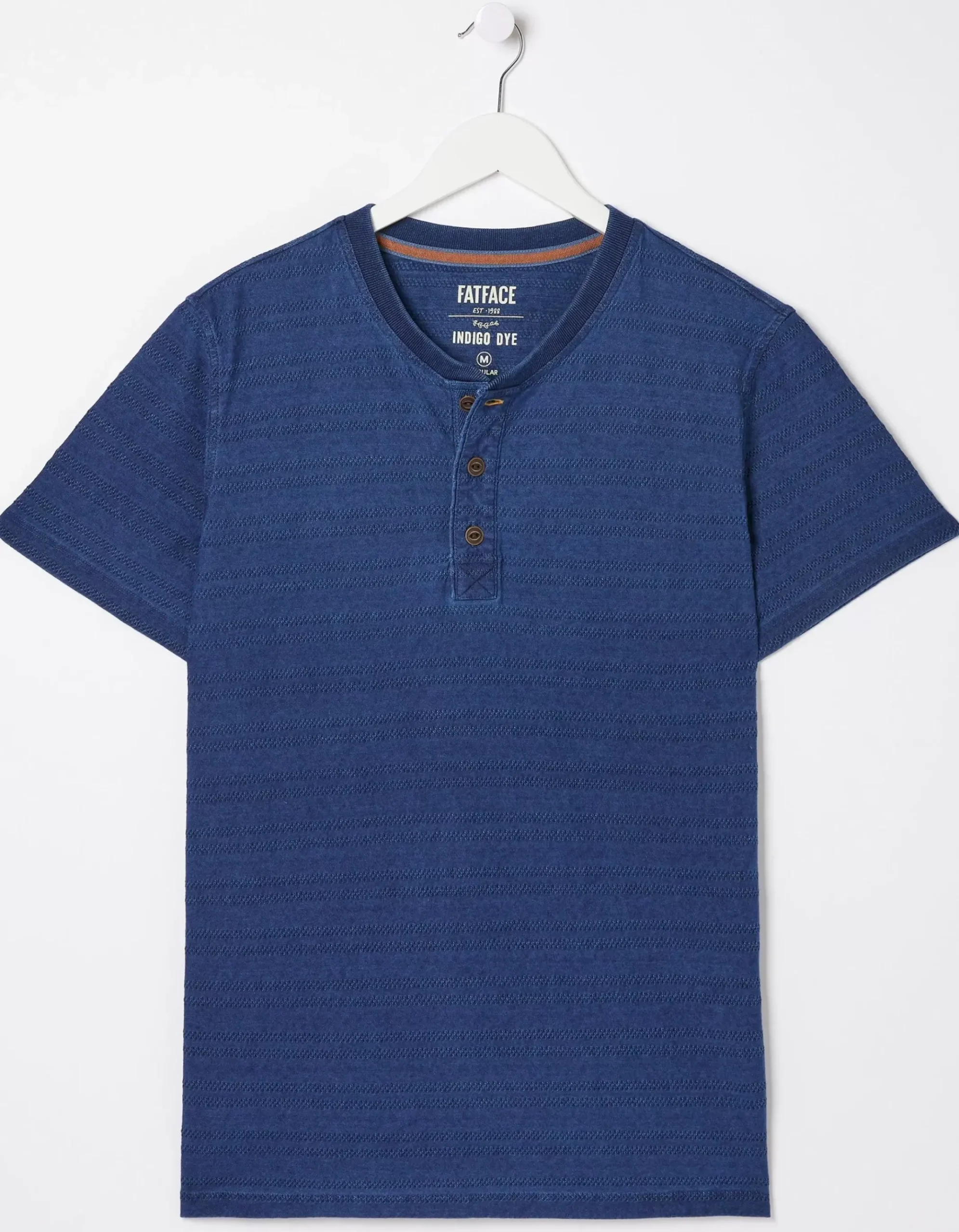 Short Sleeve Indigo Texture Henley