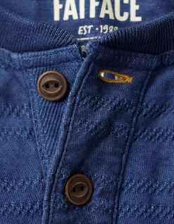 Short Sleeve Indigo Texture Henley