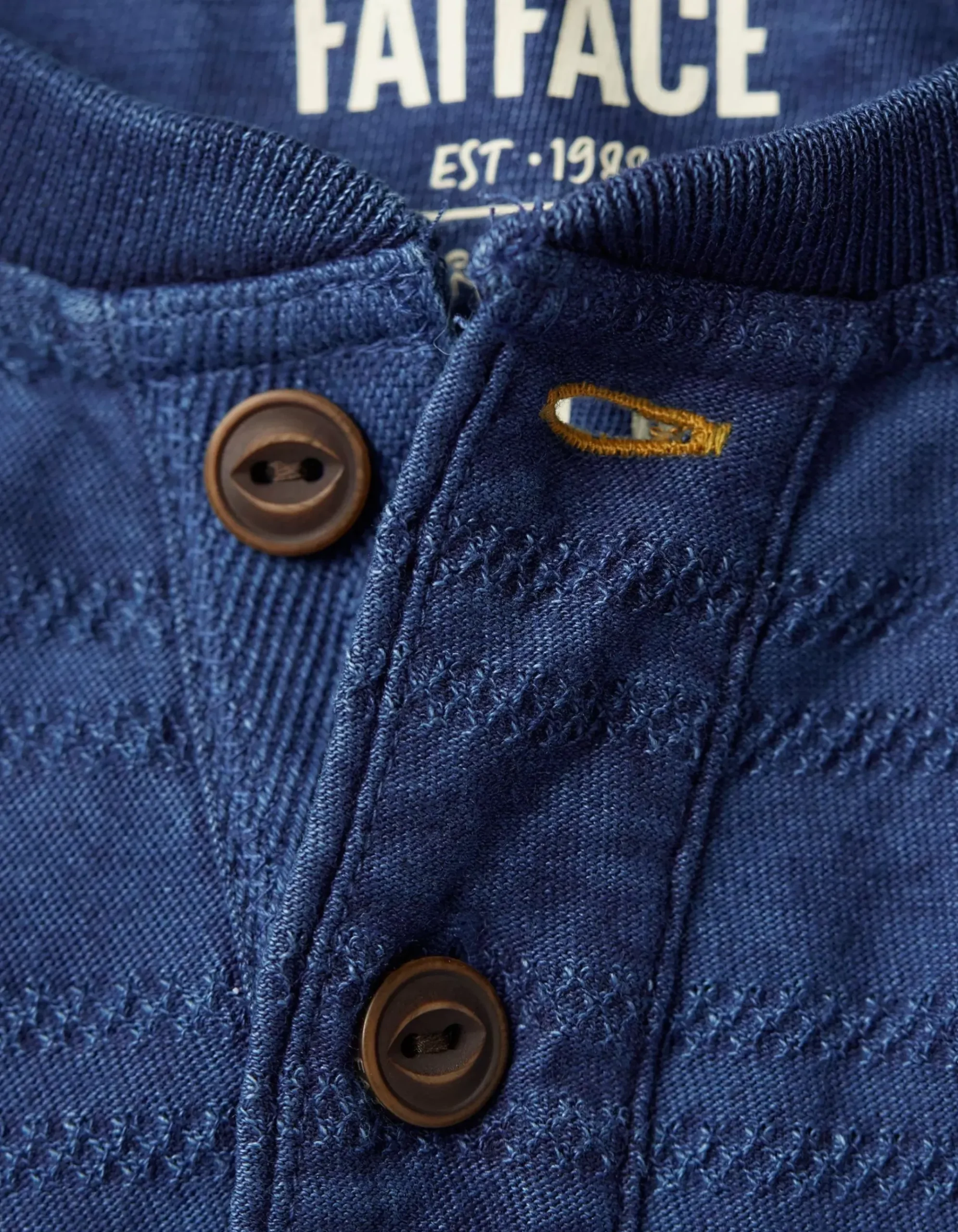 Short Sleeve Indigo Texture Henley