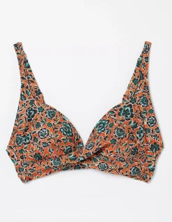 Sketched Floral Twist Bikini Top