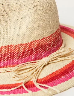 Stripe Straw Fedora Hat